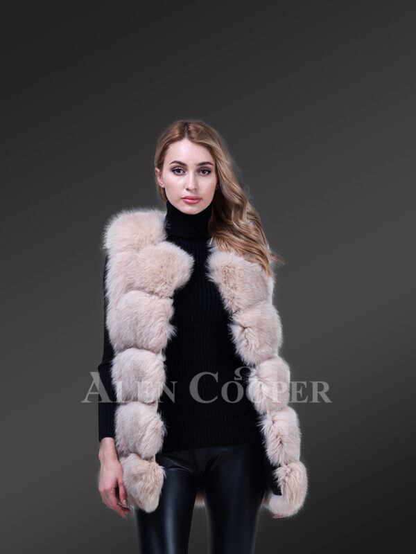 Women trendy sleeveless real fox fur soft winter vest new