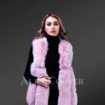 Women unique real fox fur knitted winter vest in soft pink new side view
