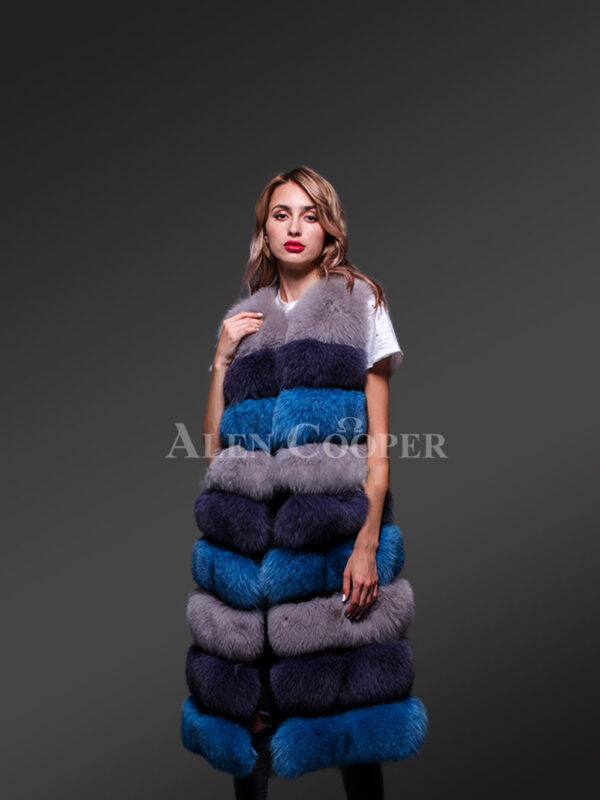Womens colorful real fox fur real warm long paragraph winter vest new blue view