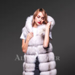 Womens hooded super stylish and true warm white-gray real fox fur winter vest new side view