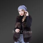 Womens mid-length bi-color soft and warm real fox fur winter vest new