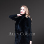 Womens mid-length genuine fox fur winter vest in coal black new side view