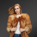 Women's stylish and warm arctic fox fur casual winter coat in beige new