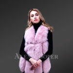 Womens unique real fox fur knitted winter vest in soft pink new side view