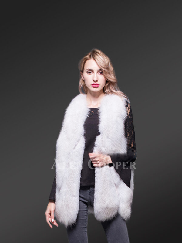 Womens white mid-length genuine fox fur true warm winter vest new view