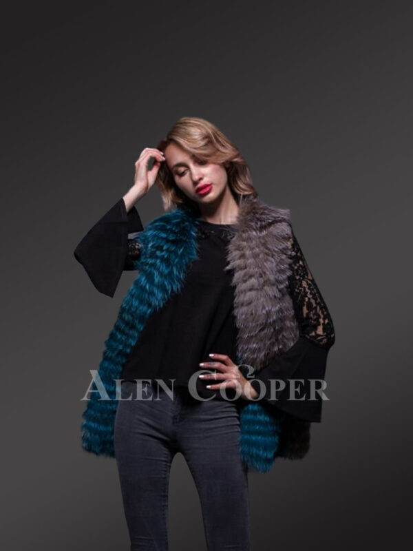 Women’s classy multi-color real fox fur true warm sleeveless winter vest new