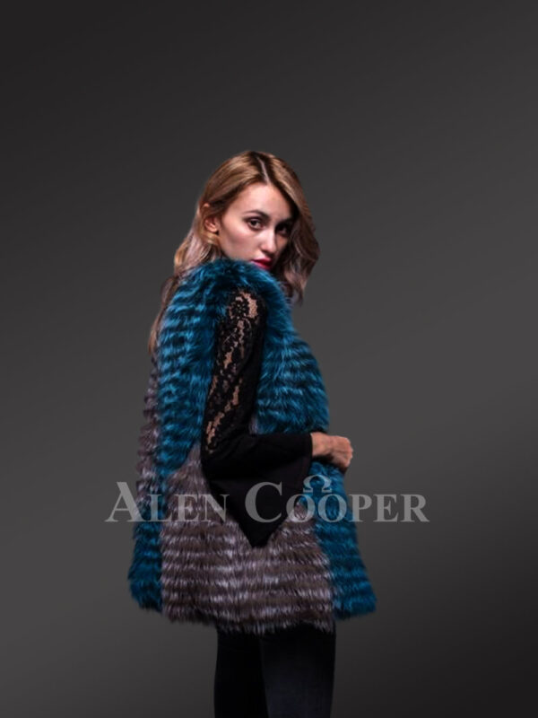 Women’s classy multi-color real fox fur true warm sleeveless winter vest new Sideview