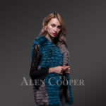 Women’s classy multi-color real fox fur true warm sleeveless winter vest new side view view