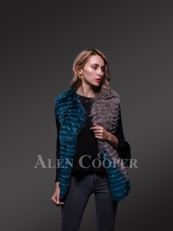 Women’s classy multi-color real fox fur true warm sleeveless winter vest new view