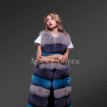 Women’s colorful real fox fur real warm long paragraph winter vest new blue view
