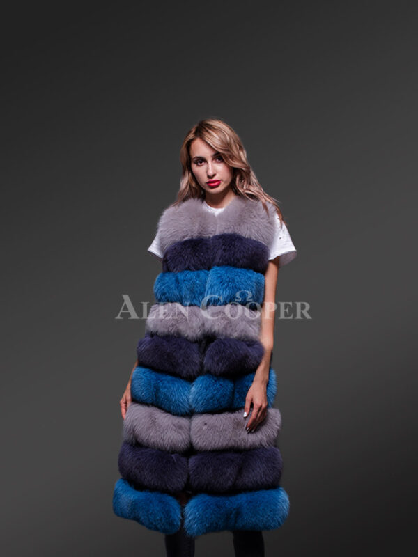 Women’s colorful real fox fur real warm long paragraph winter vest new blue views