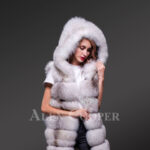 Women’s hooded super stylish and true warm white-gray real fox fur winter vest new view
