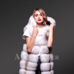 Women’s hooded super stylish and true warm white-gray real fox fur winter vest new views