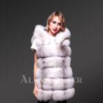 Women’s hooded super stylish and true warm white-gray real fox fur winter vest view new