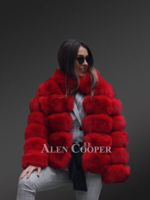 Women’s incredibly warm winter real fox fur 5 rows paragraph coat Red new