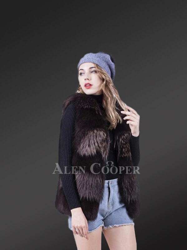 Women’s mid-length bi-color soft and warm real fox fur winter vest new