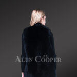 Women’s mid-length genuine fox fur winter vest in coal black new Back side view