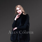 Women’s mid-length genuine fox fur winter vest in coal black new side view
