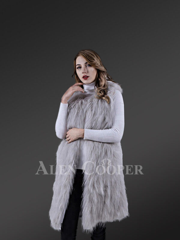 Women’s mid-length real warm and true stylish raccoon fur winter outerwear Grey