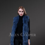 Women’s ocean blue mid-length real fox fur true warm winter vest new