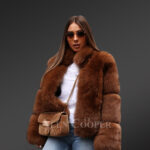 Women’s oversized real fox fur coat with paragraph sleeve new