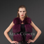 Women’s short length 3 paragraph real fox fur winter vest in Burgundy new