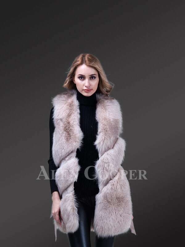 Women’s stylish real fox fur mid-length winter vest with twisted front new