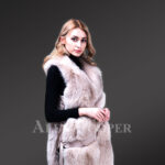 Women’s stylish real fox fur mid-length winter vest with twisted front new view