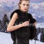 Women’s super attractive coal black real fox fur paragraph winter vest