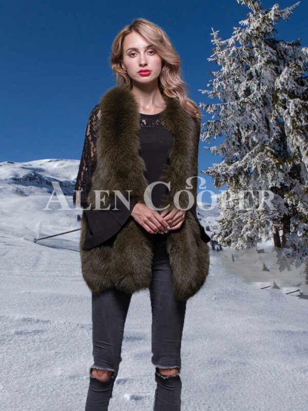 Women’s super stylish and unique real fox fur winter vest in rich