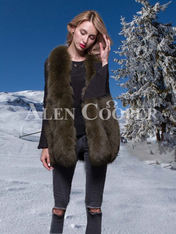 Women’s super stylish and unique real fox fur winter vest in rich view