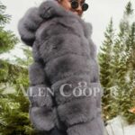 Women’s super stylish paragraph real fox fur winter outerwear with hood in grey