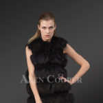 Women’s super stylish sleeveless 5 paragraph real fox fur super warm winter vest In Black New view