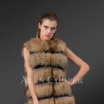 Women’s super stylish sleeveless 5 paragraph real fox fur super warm winter vest In Brown New view