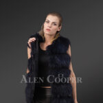 Women’s super stylish sleeveless 5 paragraph real fox fur super warm winter vest In Navy New view