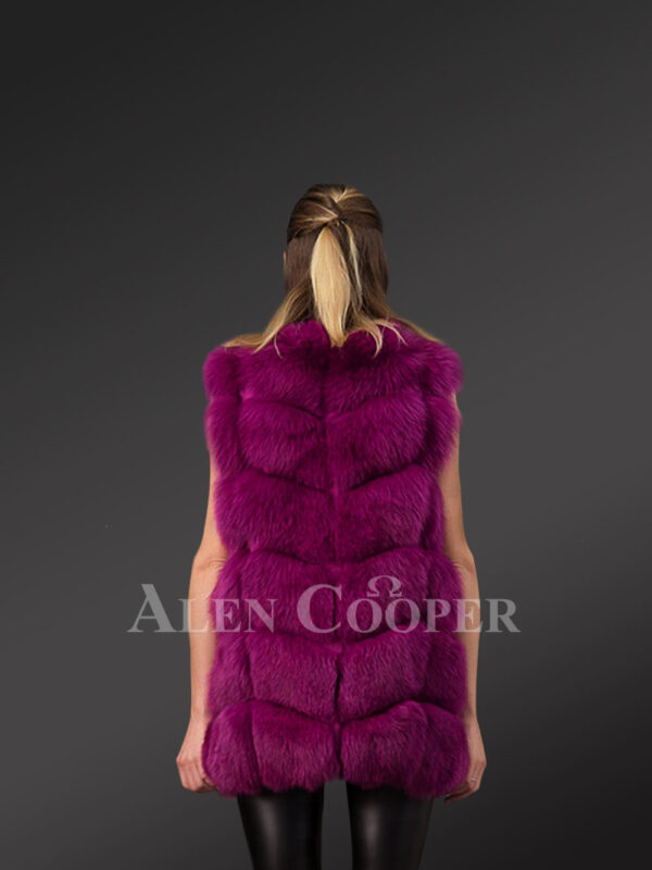 Women’s super warm and stylish real fox fur paragraph winter coat new back side view