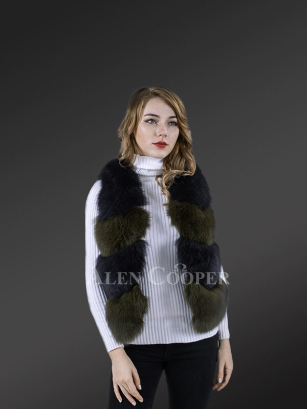 Women’s super warm and trendy bi-color real fur winter vest new