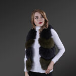 Women’s super warm and trendy bi-color real fur winter vest new view