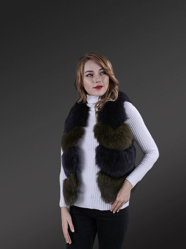 Women’s super warm and trendy bi-color real fur winter vest new view