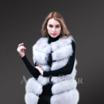 Women’s trendy 6 rows real fox fur paragraph winter vest in white hue new