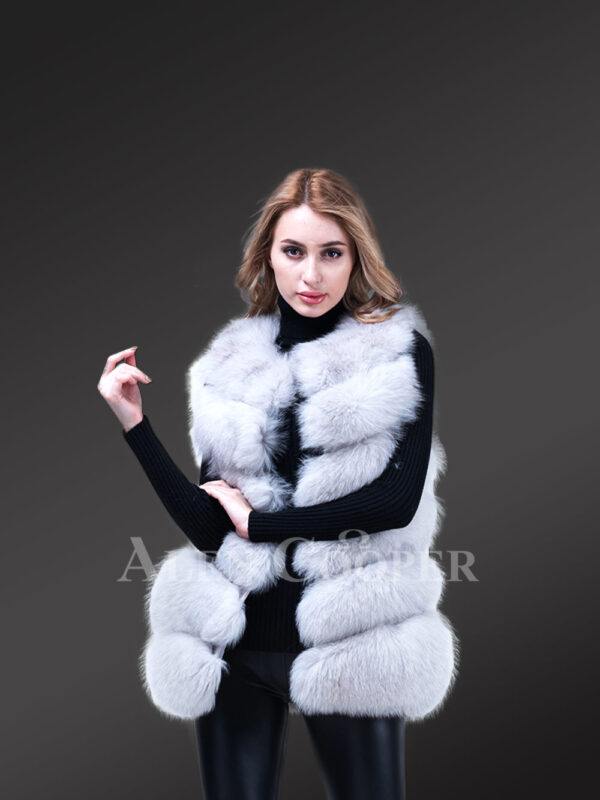 Women’s trendy 6 rows real fox fur paragraph winter vest in white hue new