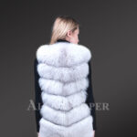 Women’s trendy 6 rows real fox fur paragraph winter vest in white hue new back side view