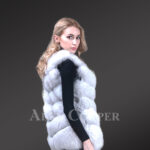 Women’s trendy 6 rows real fox fur paragraph winter vest in white hue new side view