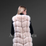 Women’s trendy sleeveless real fox fur soft winter vest new back side view