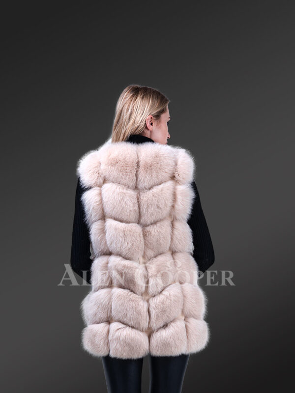 Women’s trendy sleeveless real fox fur soft winter vest new back side view