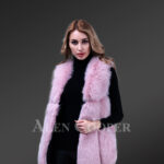 Women’s unique real fox fur knitted winter vest in soft pink new