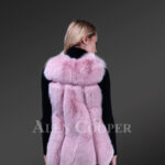 Women’s unique real fox fur knitted winter vest in soft pink new back side view
