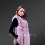 Women’s unique real fox fur knitted winter vest in soft pink new side view