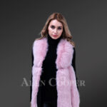 Women’s unique real fox fur knitted winter vest in soft pink new sideview