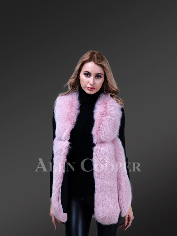 Women’s unique real fox fur knitted winter vest in soft pink new sideview